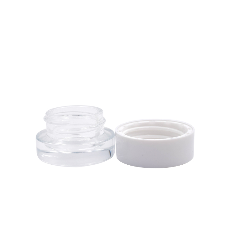 Empty little glass refillable cosmetic containers 5g clear round eye cream body glass cosmetic jars with pp plastic white lid