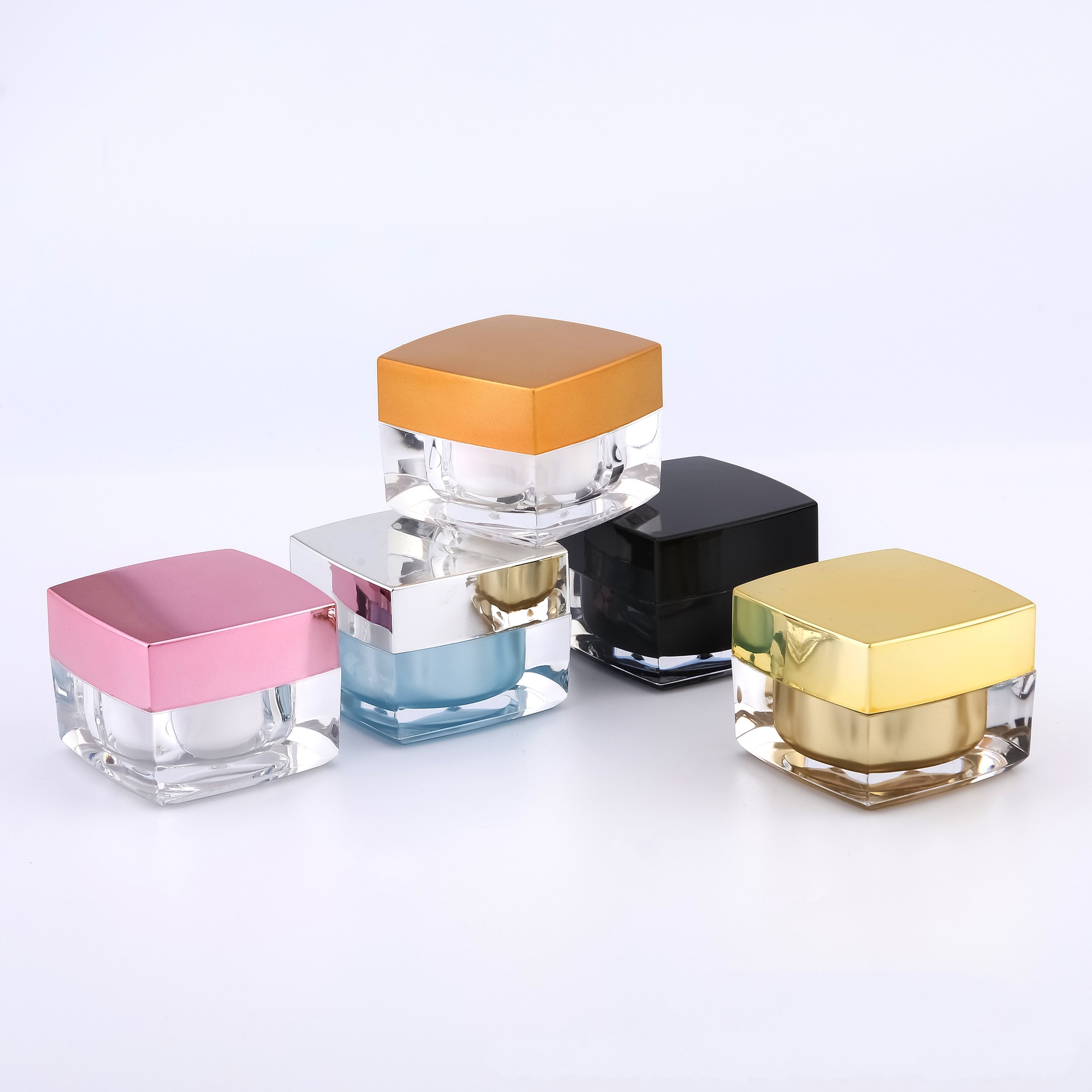 Empty luxury acrylic cream container plastic jar packaging 15g 20g clear square cosmetic jars