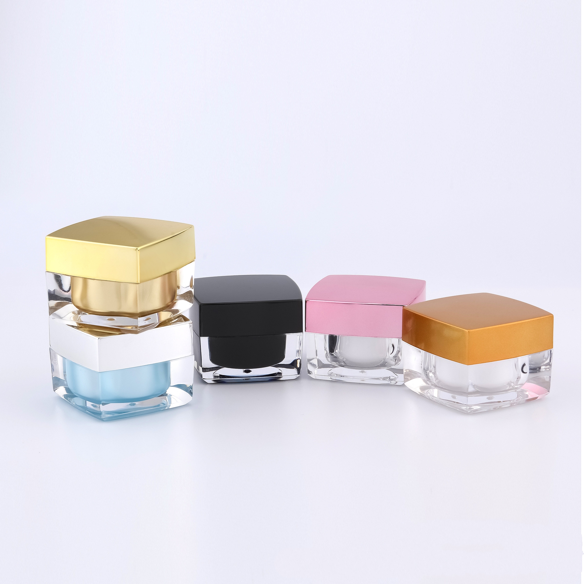 Empty luxury acrylic cream container plastic jar packaging 15g 20g clear square cosmetic jars
