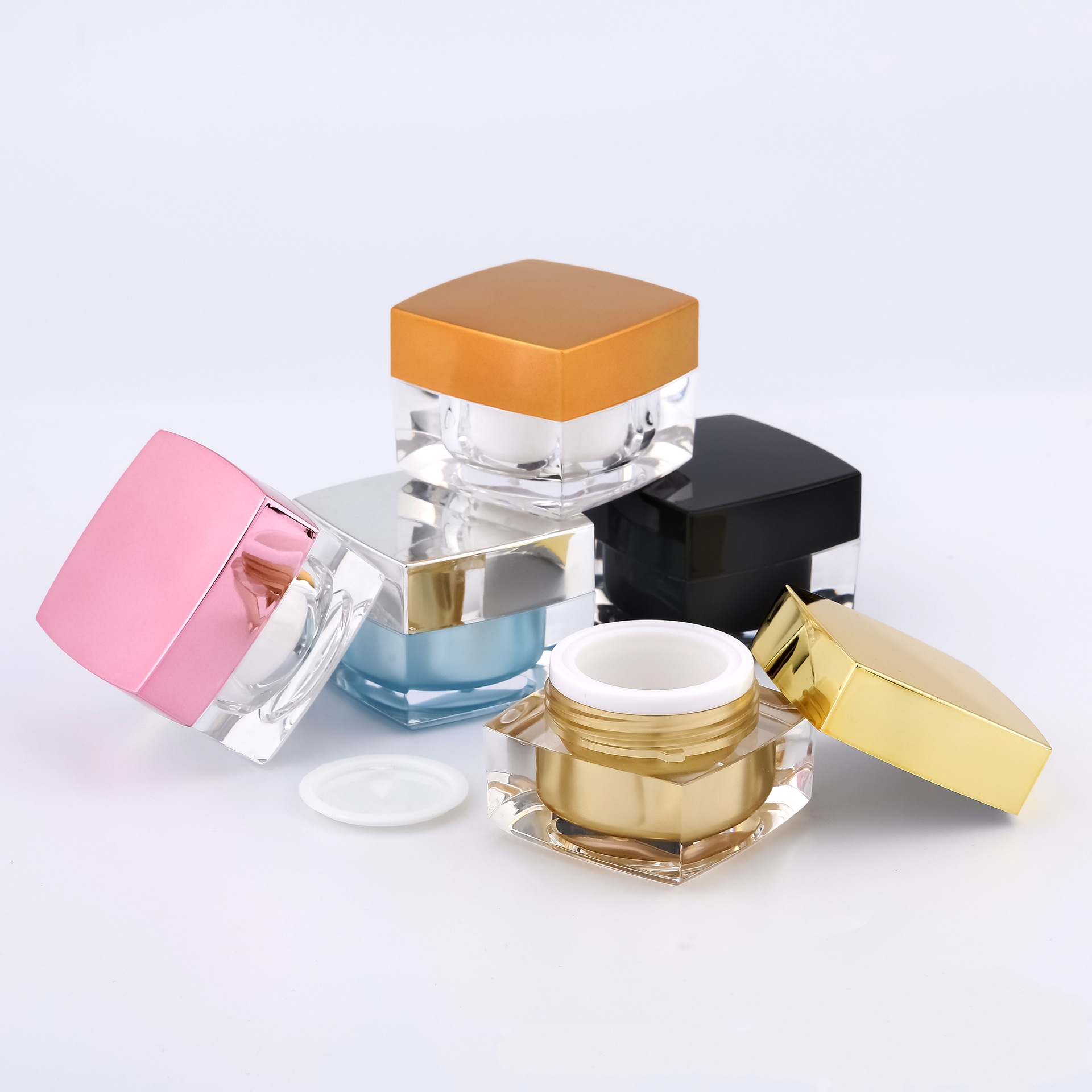 Empty luxury acrylic cream container plastic jar packaging 15g 20g clear square cosmetic jars