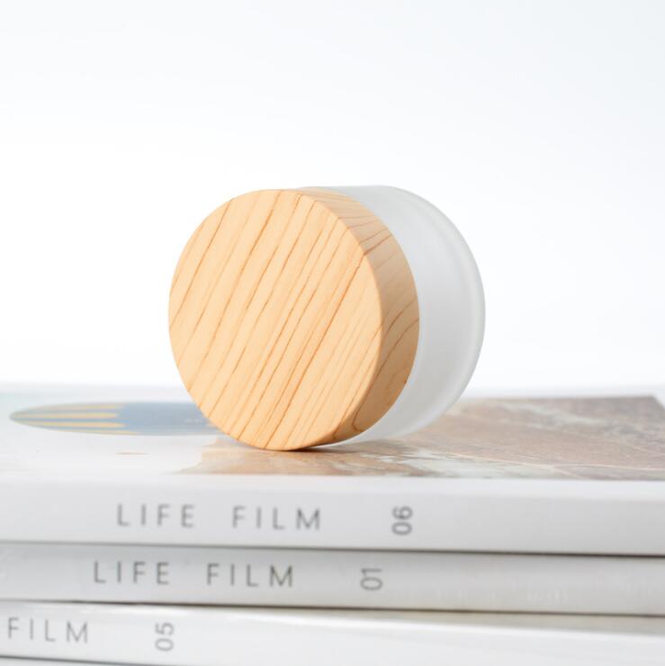 Empty luxury frosted cream containers glass cream jars with wood lid