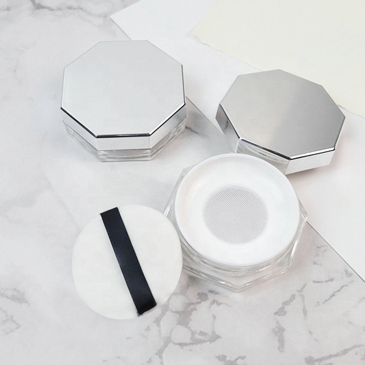 Empty luxury octagon loose powder box jar with sifter makeup loose powder container Compact Glitter Powder Foundation Box