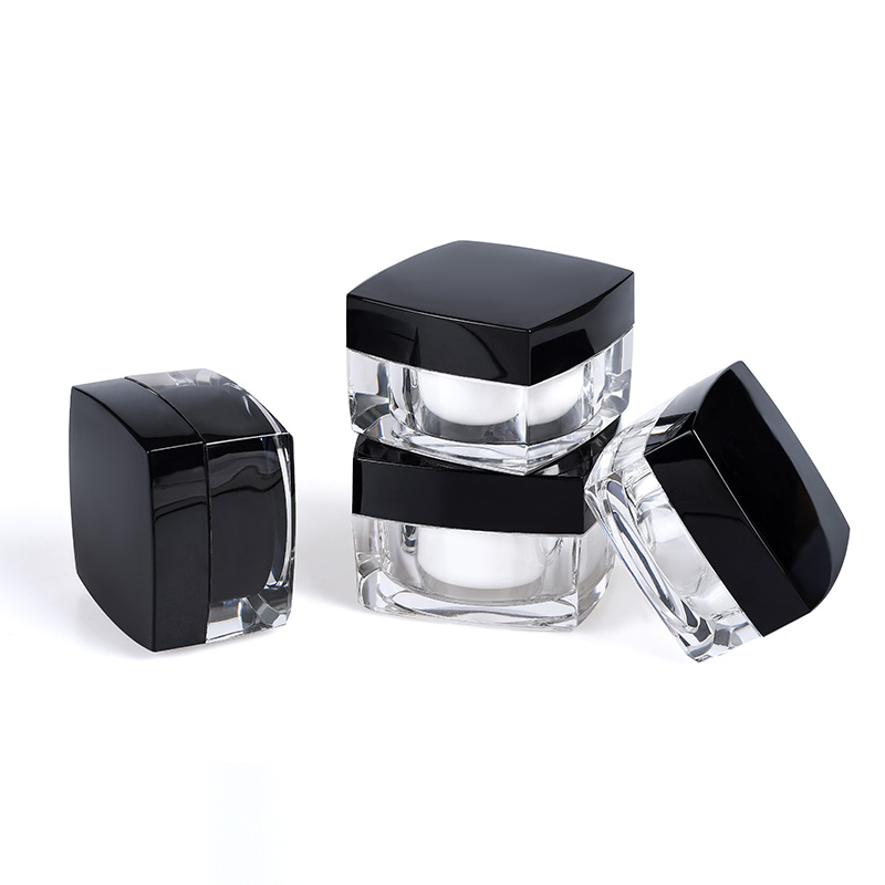 Empty luxury square Acrylic cosmetic packaging 5g 10g 15g 30g 50g double wall cosmetic black cream jar