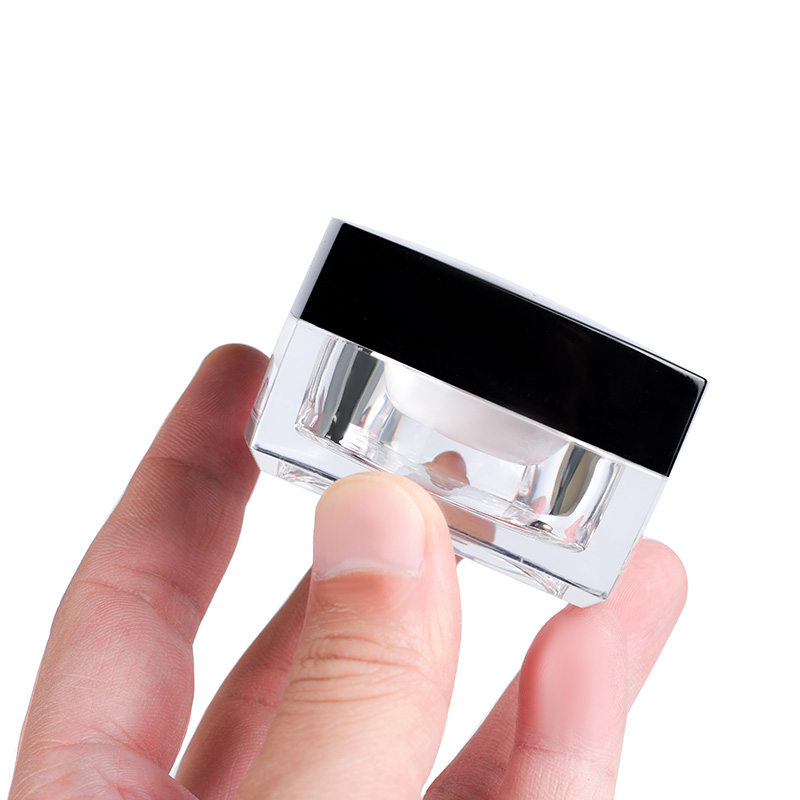 Empty luxury square Acrylic cosmetic packaging 5g 10g 15g 30g 50g double wall cosmetic black cream jar