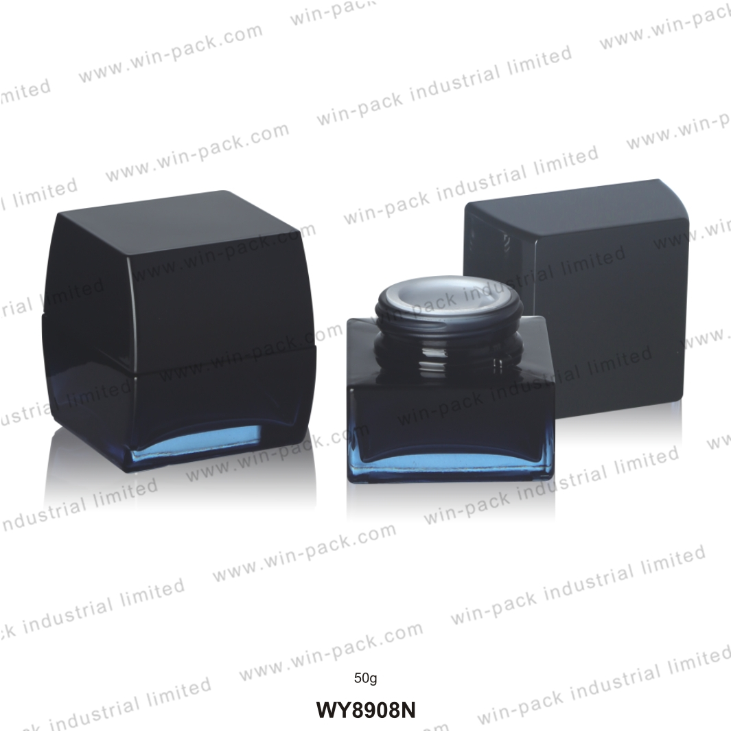 Empty luxury square rectangle black glass jar for cream cosmetic 30ml 50ml 50g and bottle set