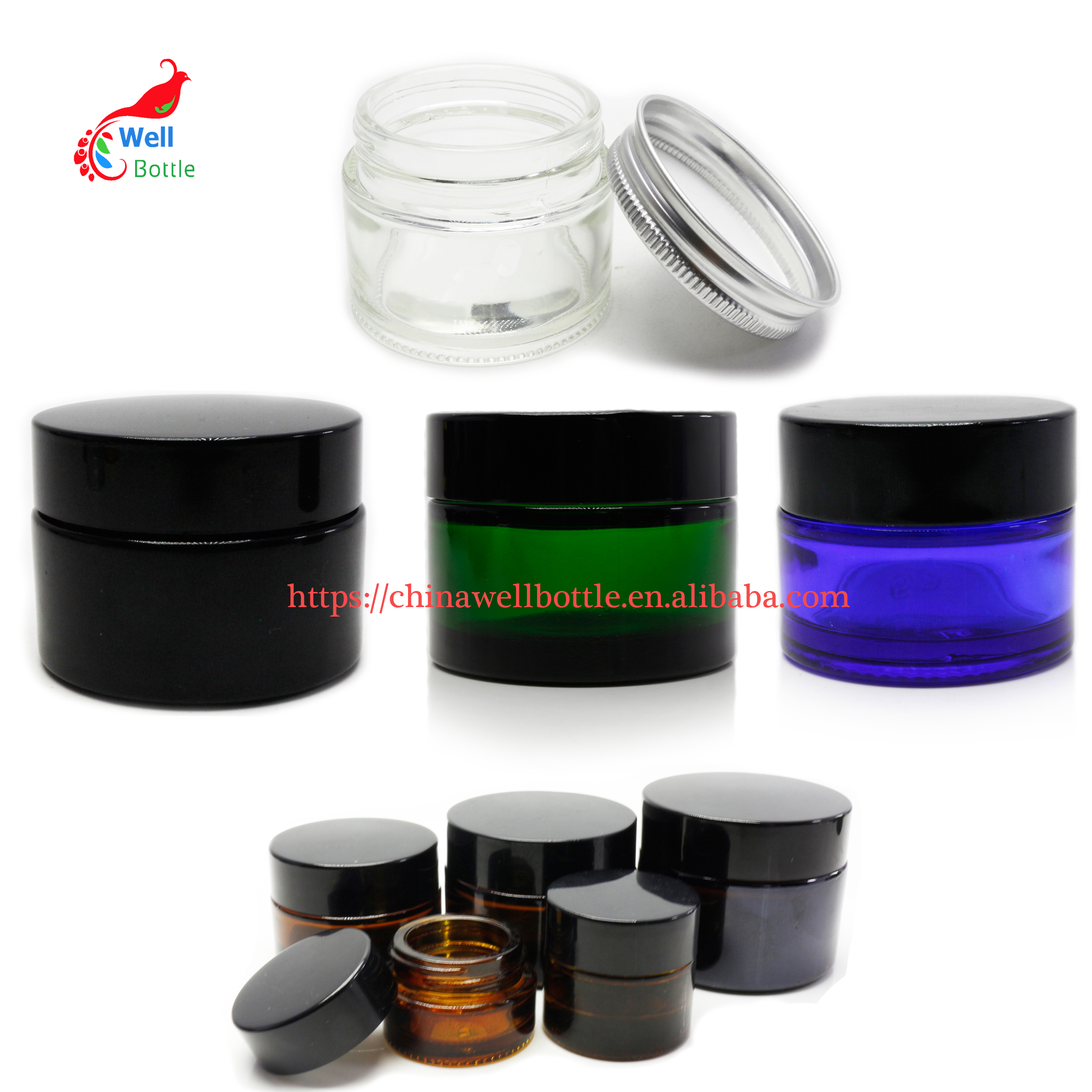 Empty makeup containers wide mouth 2oz glass jars metal lid for cream GJ213E