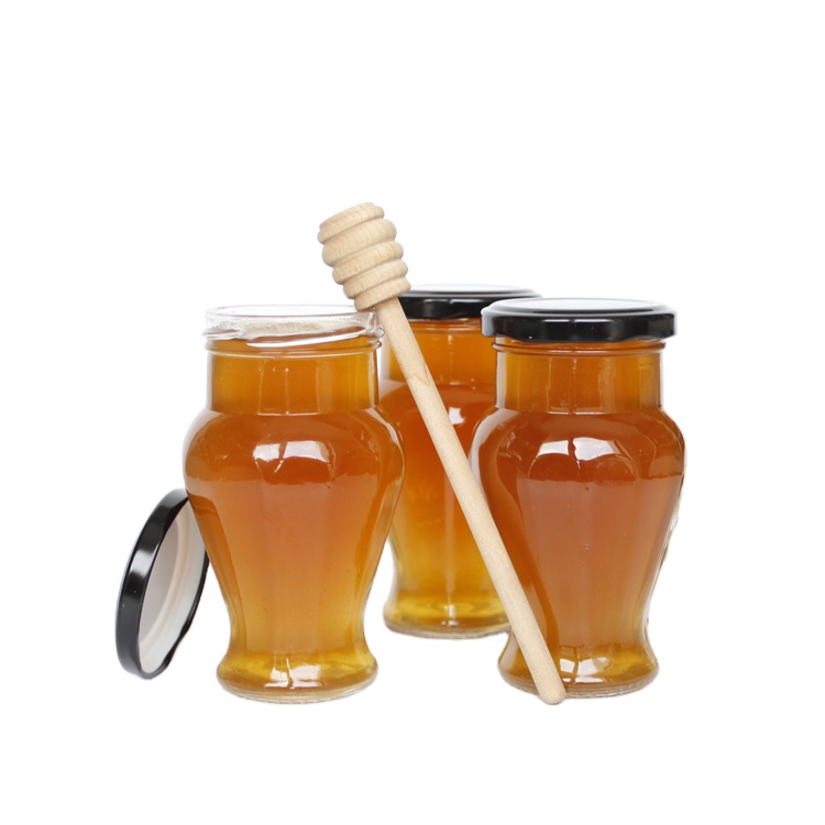 Empty many available size 50g~1000g glass honey jar jam jar canning jar with screw metal or black golden cap