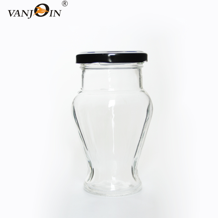 Empty many available size 50g~1000g glass honey jar jam jar canning jar with screw metal or black golden cap