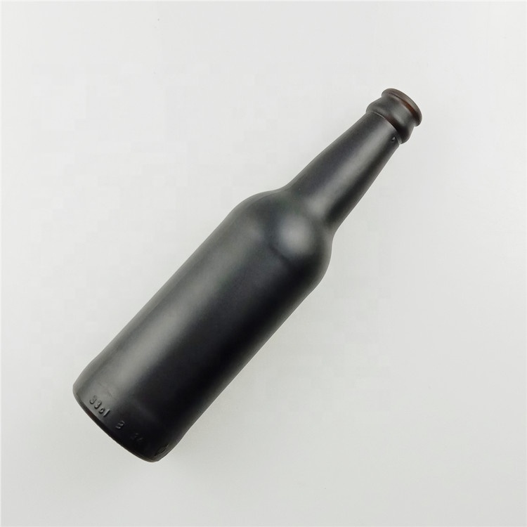 Empty matte black glass beer bottles 330ml with black crown cap