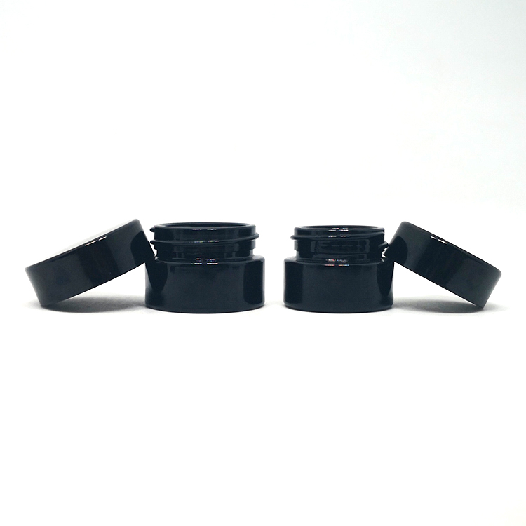 Empty mini cosmetic beard wax container violet glass gel jars uv 5ml with black lids