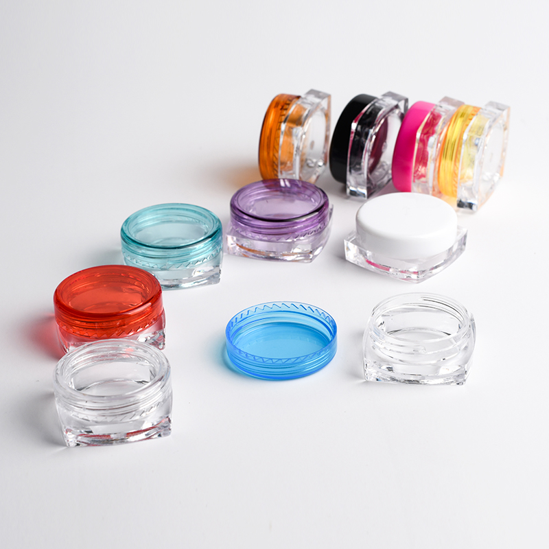 Empty mini skin care cream container 3g 5g 10g 15g 20g square clear plastic cosmetic jar