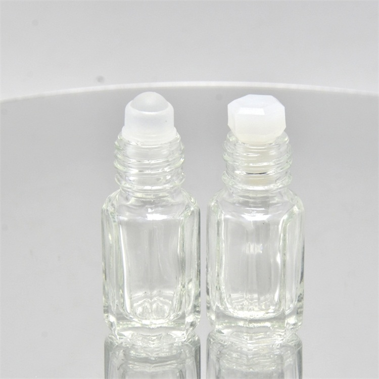 Empty octagonal glass bottle of attar perfume oil with glass roller bottle 3ml