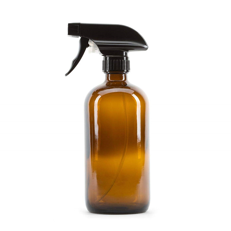 Empty perfume essential oil 8oz 16oz clear blue 250ml 500ml amber Boston glass bottles with trigger sprayer