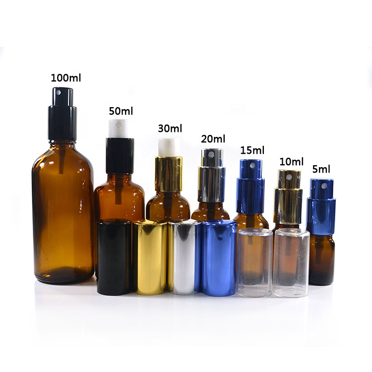 Empty perfume packaging 10ml 15ml 30ml 50ml 100ml amber glass bottle with atomizer mist spray cap