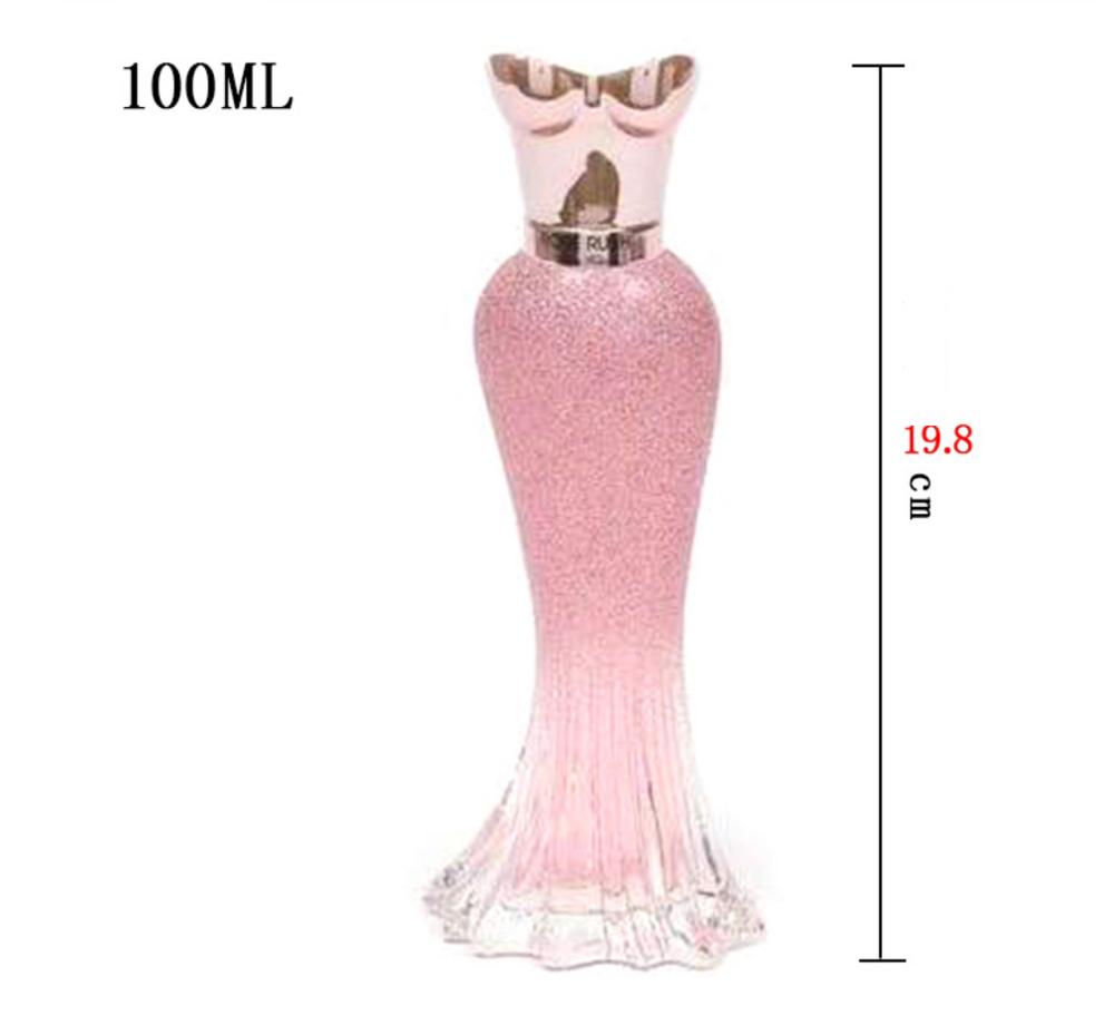 Empty pink color woman body shape perfume glass bottle 100ml