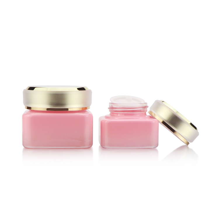 Empty pink face cream containers 30g 50g square glass cosmetic cream jar for skincare packaging