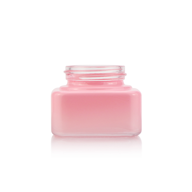Empty pink face cream containers 30g 50g square glass cosmetic cream jar for skincare packaging