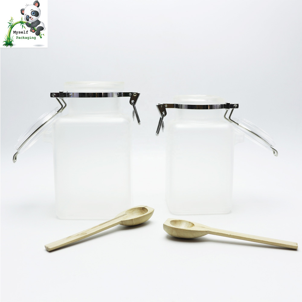 Empty plastic 100g 200g 300g ABS bath salt scrub jar with spoon MBSJ-012K