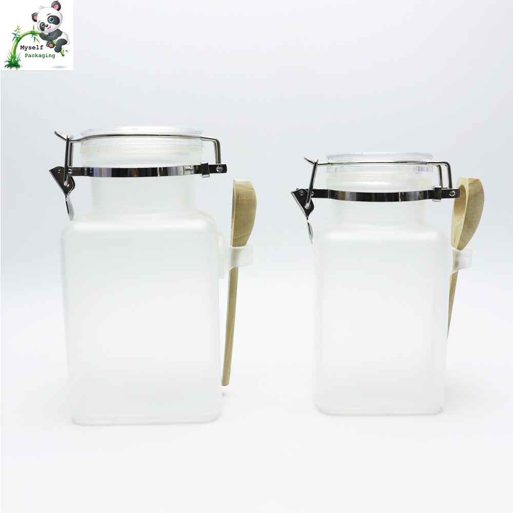 Empty plastic 100g 200g 300g ABS bath salt scrub jar with spoon MBSJ-012K