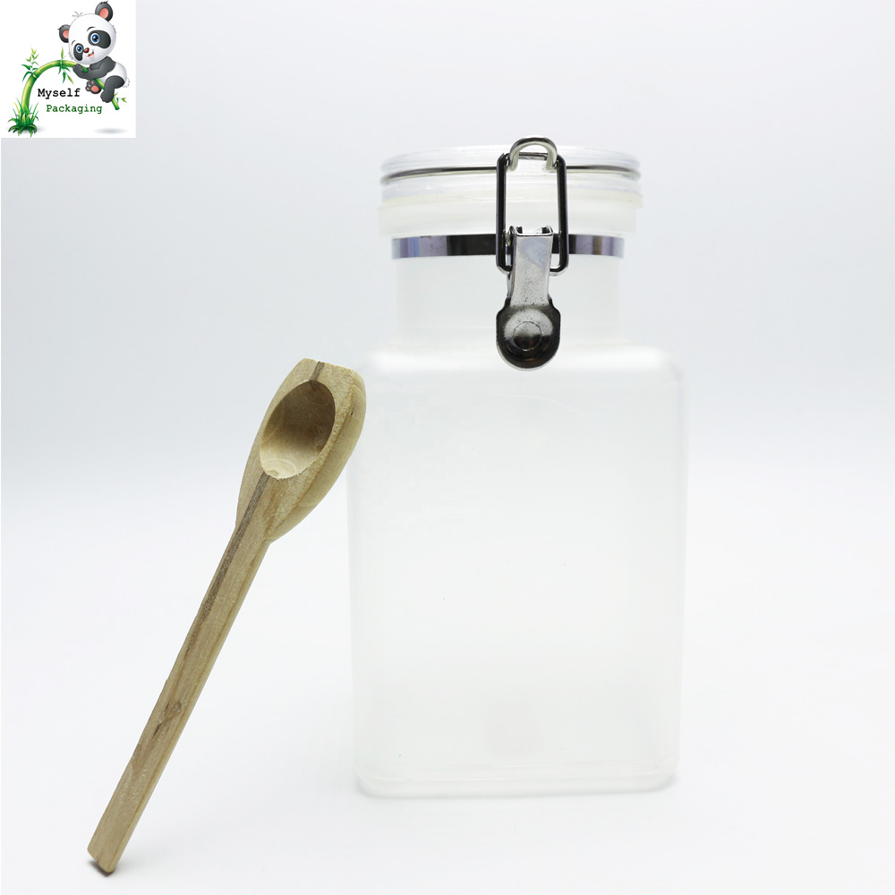 Empty plastic 100g 200g 300g ABS bath salt scrub jar with spoon MBSJ-012K