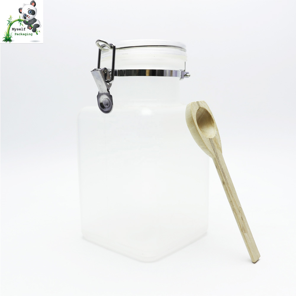 Empty plastic 100g 200g 300g ABS bath salt scrub jar with spoon MBSJ-012K