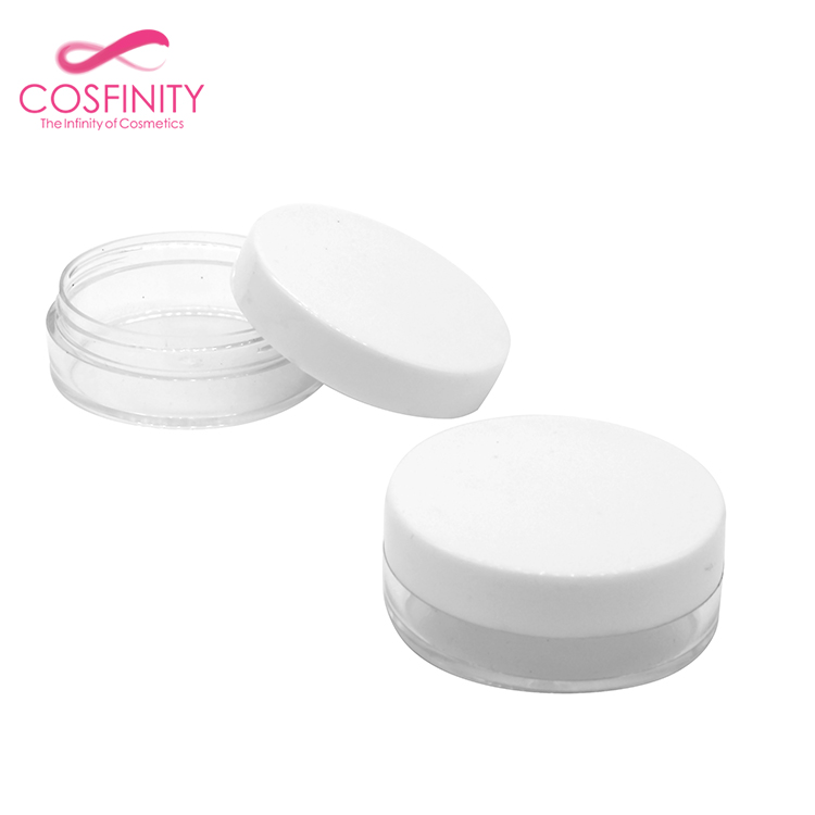 Empty plastic cosmetic loose powder cream jar acrylic cream jar loose powder jar with sifter and black cap