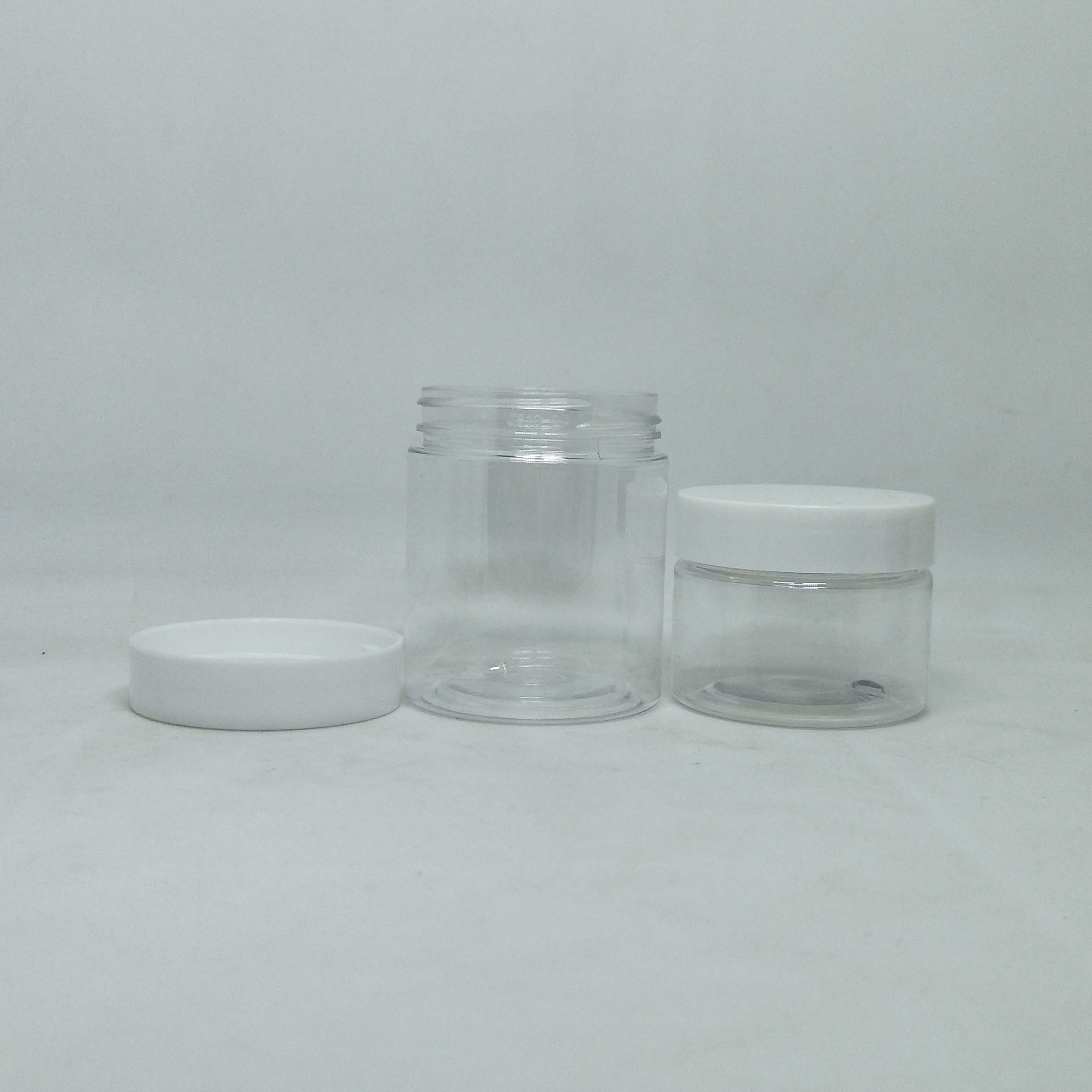 Empty plastic jar PET clear jar packaging plastic jar with black lid 30g 50g 60g 80g 100g 120g 150g 200g 250g 500g 1000g