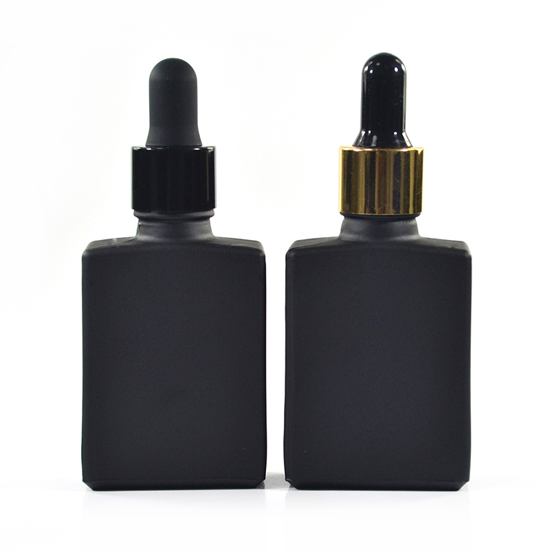 Empty rectangle square 15ml 30ml 50ml 100ml essential oil clear frost glass dropper bottle with bamboo cap