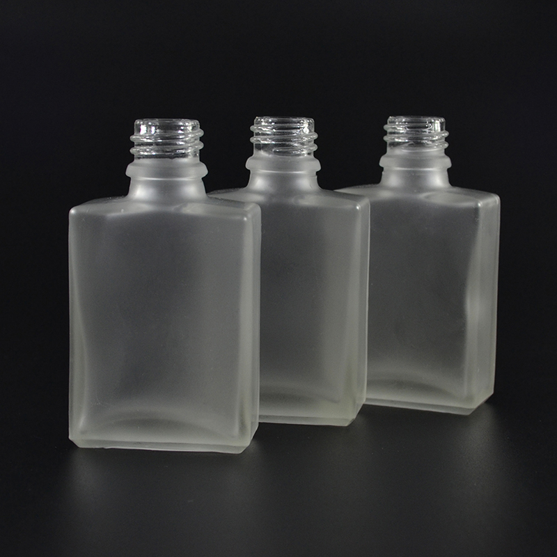 Empty rectangle square 15ml 30ml 50ml 100ml essential oil clear frost glass dropper bottle with bamboo cap