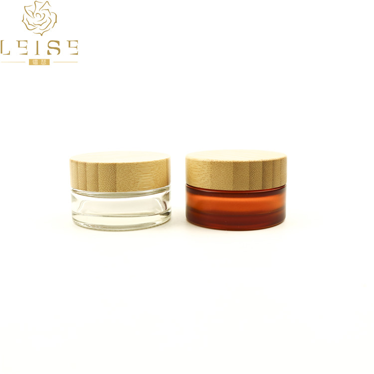 Empty recycled 15g, 30g, 50g, 100g Glass jar cosmetics packaging bamboo lid face cream container glass cream jar with bamboo cap
