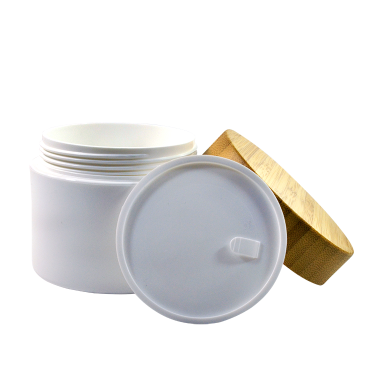 Empty recycled cosmetic packing 15g 30g 50g 100g 200g 250g white Plastic cream jar with bamboo lid