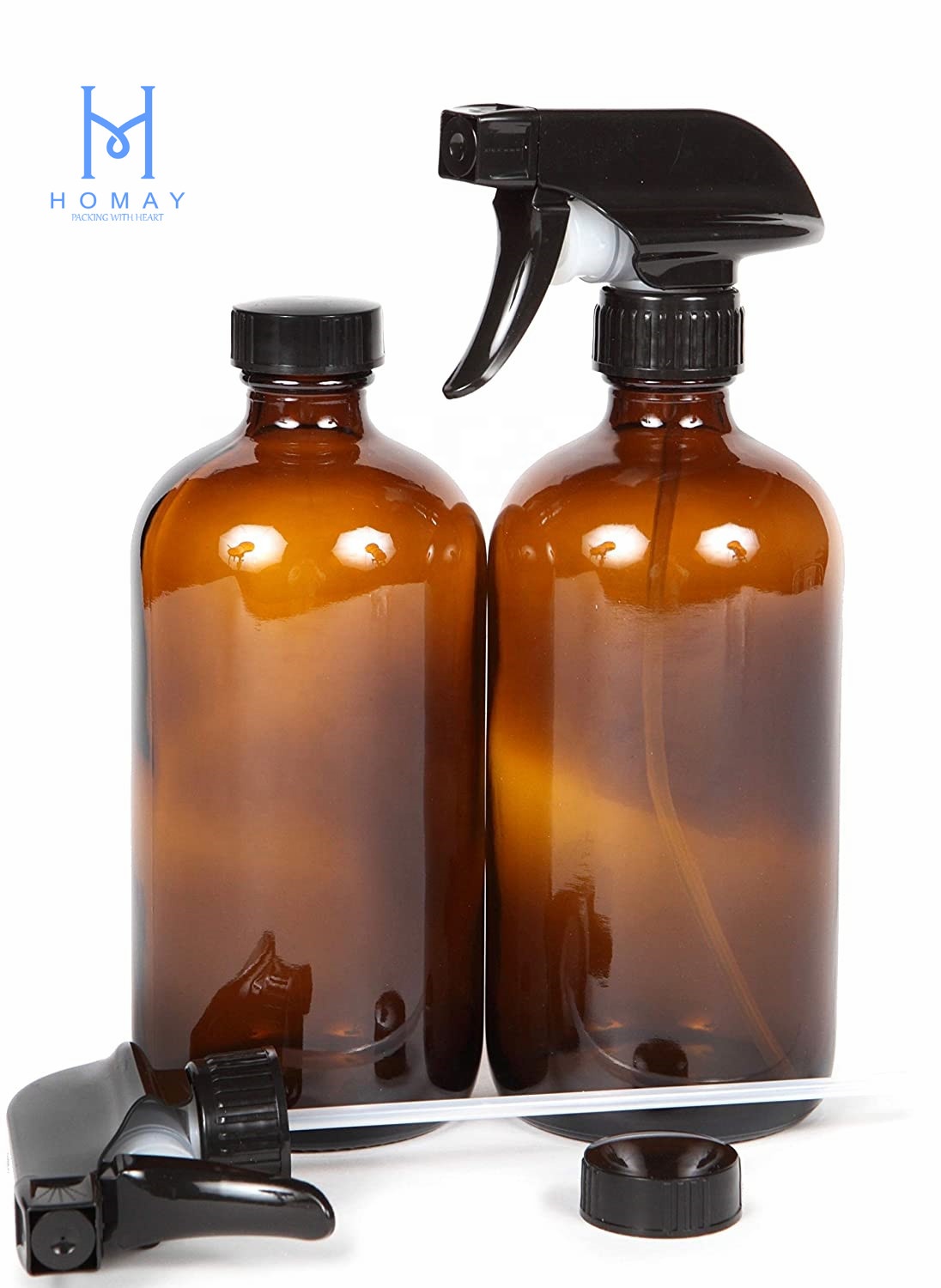 Empty refillable amber glass spray boston round bottles for perfume and disinfectant