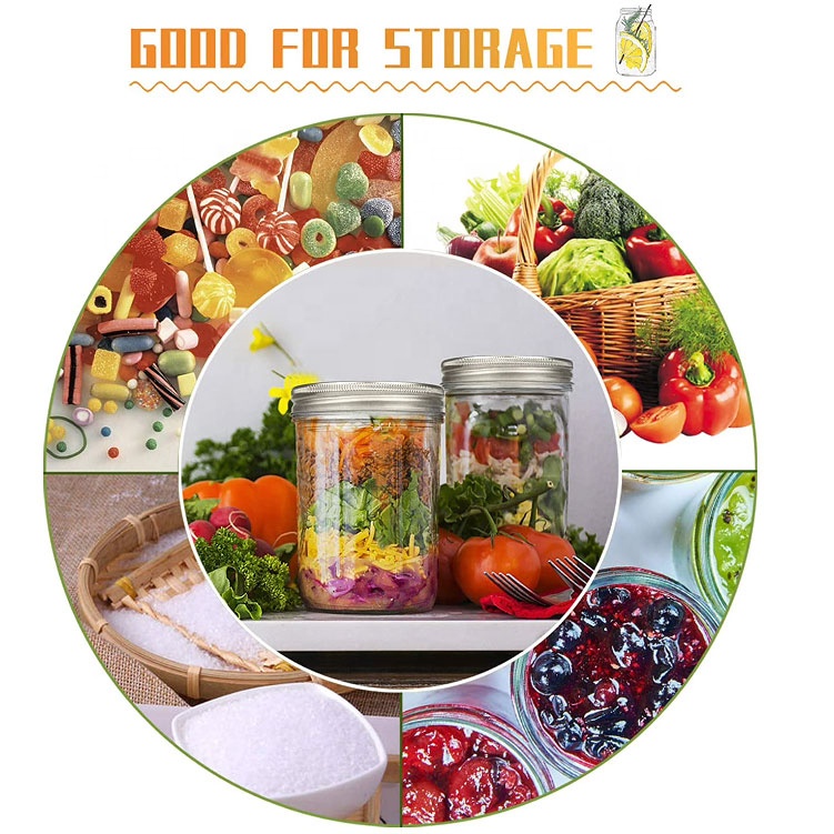 Empty round 16oz wide mouth sealed glass mason jar caviar jam pickle food storage jar with screw lid