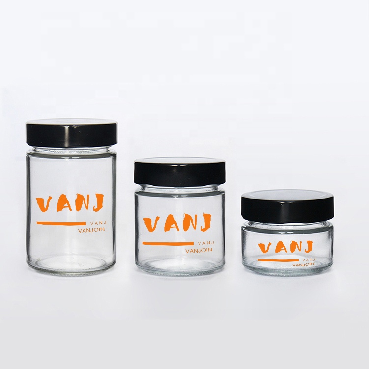 Empty round 212ml 314ml straight sided food canning package glass jars with twist off deep lid