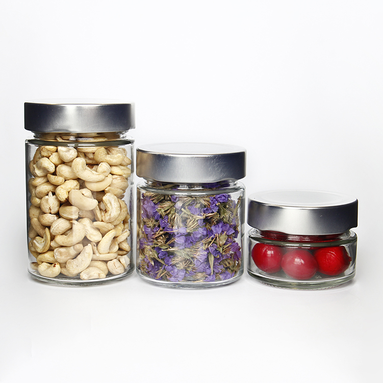 Empty round 212ml 314ml straight sided food canning package glass jars with twist off deep lid