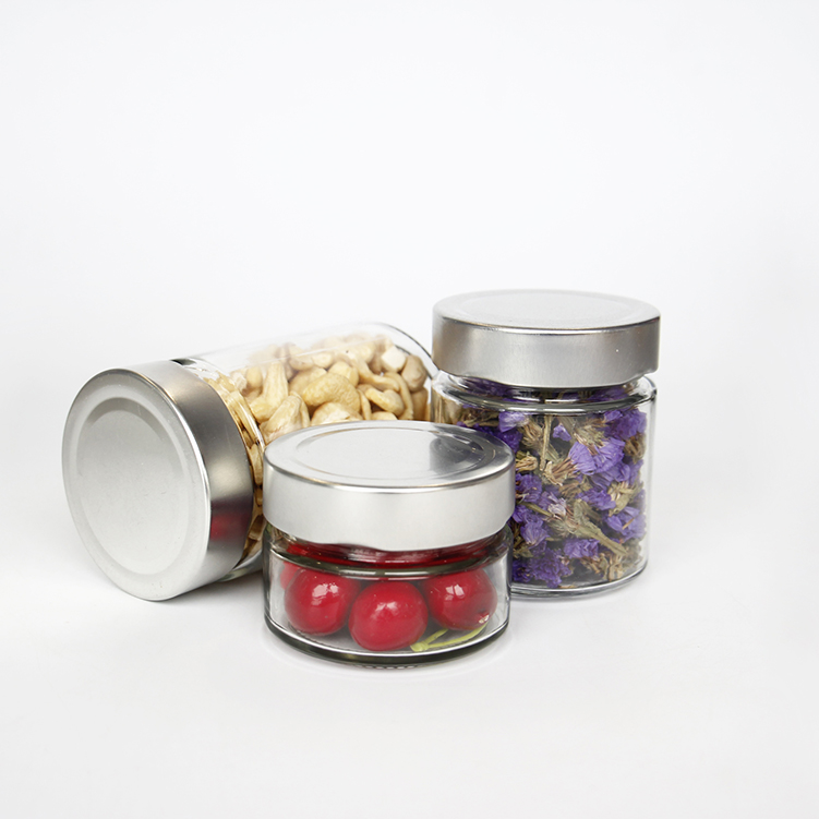 Empty round 212ml 314ml straight sided food canning package glass jars with twist off deep lid
