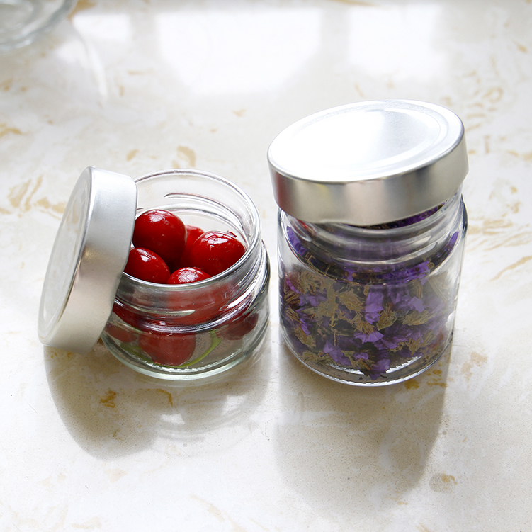 Empty round 212ml 314ml straight sided food canning package glass jars with twist off deep lid