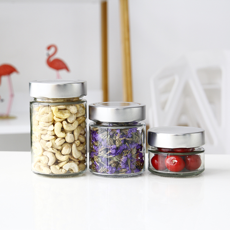 Empty round 212ml 314ml straight sided food canning package glass jars with twist off deep lid