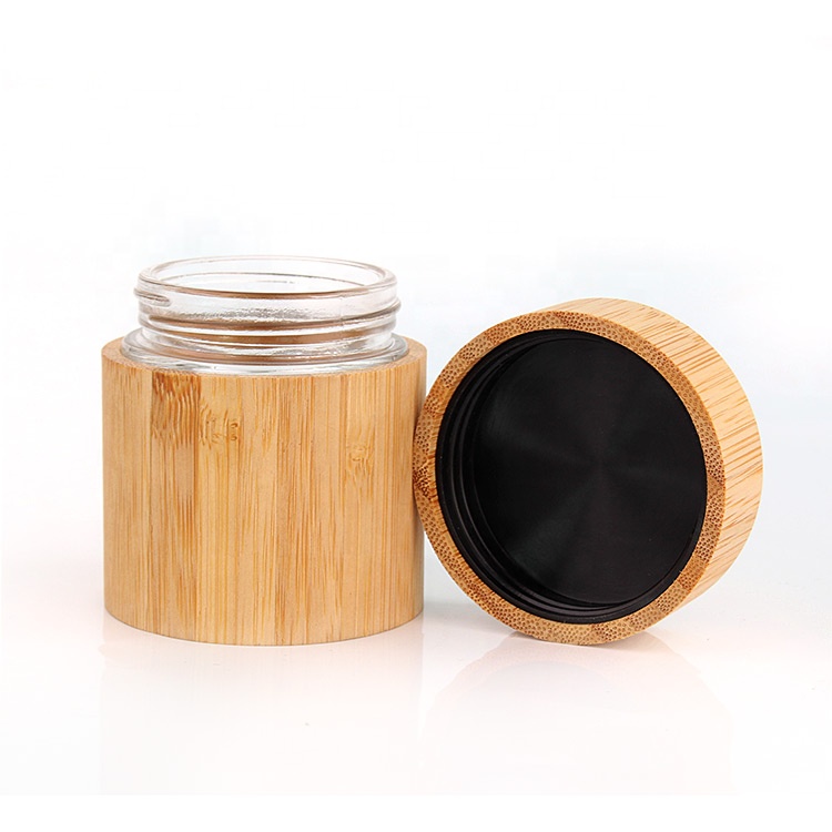 Empty round 3oz 90ml bamboo packing glass cosmetic cream jar with bamboo wooden lid
