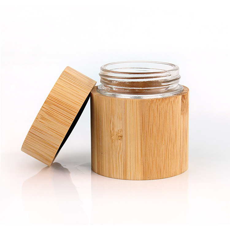 Empty round 3oz 90ml bamboo packing glass cosmetic cream jar with bamboo wooden lid
