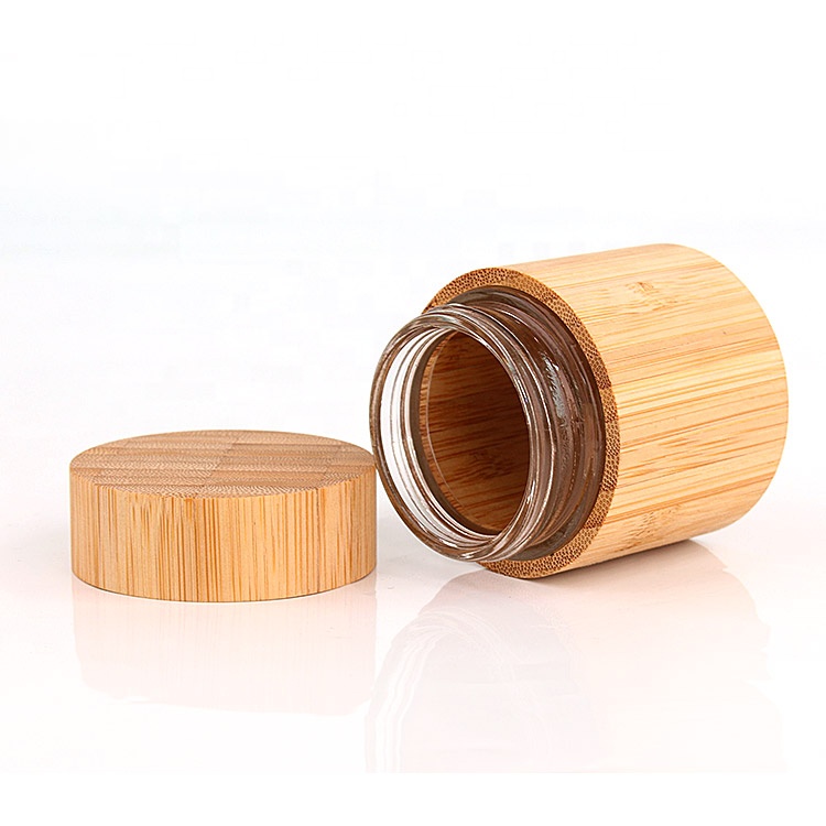 Empty round 3oz 90ml bamboo packing glass cosmetic cream jar with bamboo wooden lid