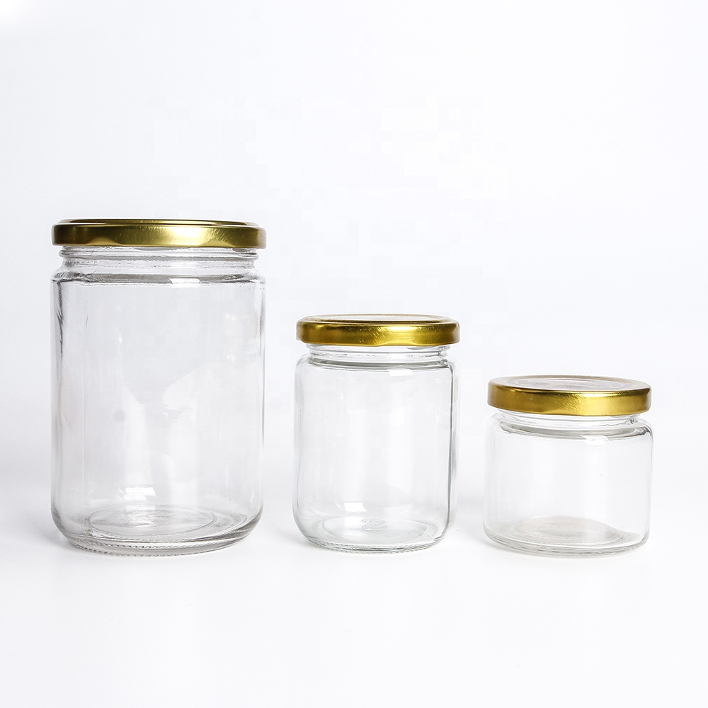 Empty round 8oz 250ml clear food storage packaging container glass jars in bulk for ice cream canning with lid