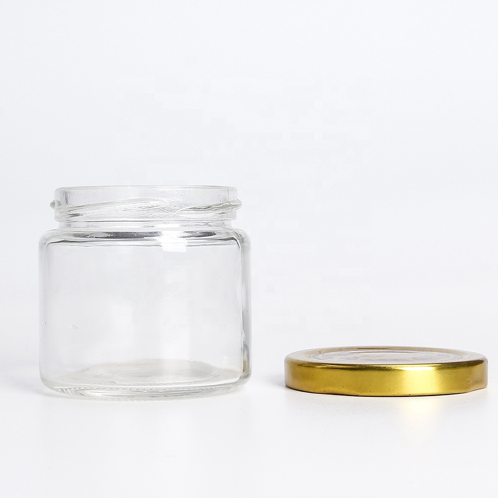 Empty round 8oz 250ml clear food storage packaging container glass jars in bulk for ice cream canning with lid