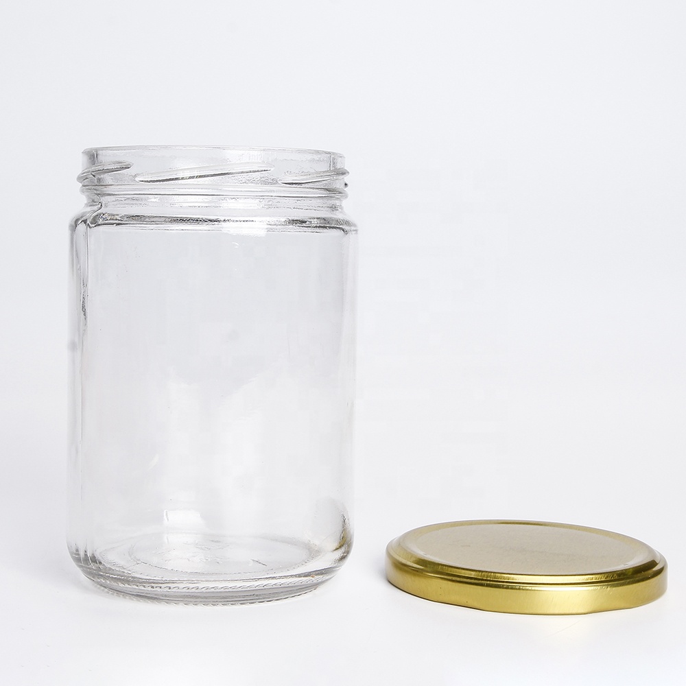Empty round 8oz 250ml clear food storage packaging container glass jars in bulk for ice cream canning with lid