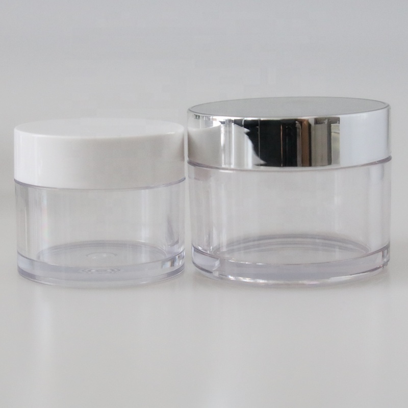 Empty round cosmetic container 100g 150g 200g clear PETG plastic cosmetic cream jar with silver lid