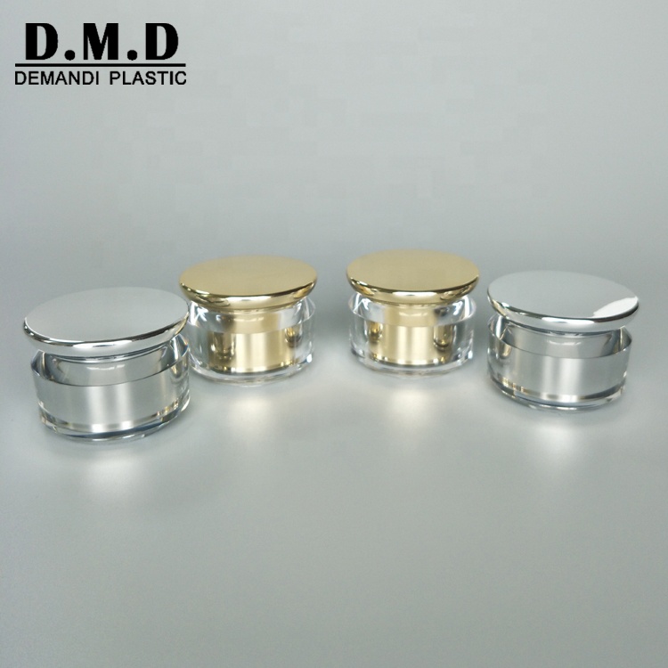 Empty round luxury acrylic cream container 15g 20g 30grams 30ml 1 oz 50 grams 50ml silver cosmetic jar