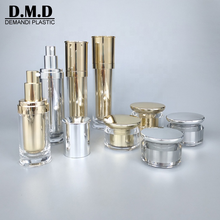 Empty round luxury acrylic cream container 15g 20g 30grams 30ml 1 oz 50 grams 50ml silver cosmetic jar