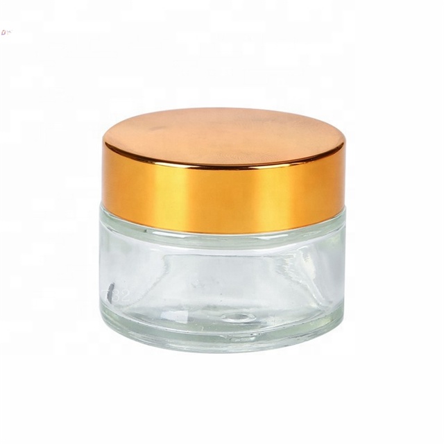 Empty round luxury packaging 50g glass cosmetic cream jar with silver gold lid
