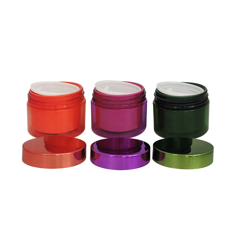 Empty round refillable skin care packaging 80 ml 100 ml colored pink green orange purple double wall layer PET plastic jars