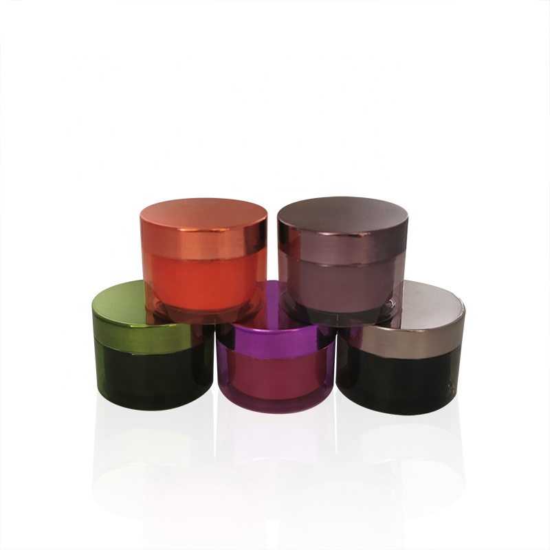 Empty round refillable skin care packaging 80 ml 100 ml colored pink green orange purple double wall layer PET plastic jars
